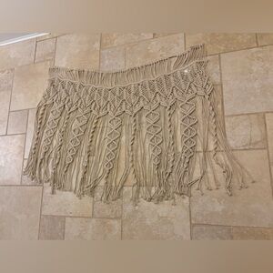 Lush Macrame Indoor Outdoor Curtain Valance Divider Beige Cream Cotton New OS